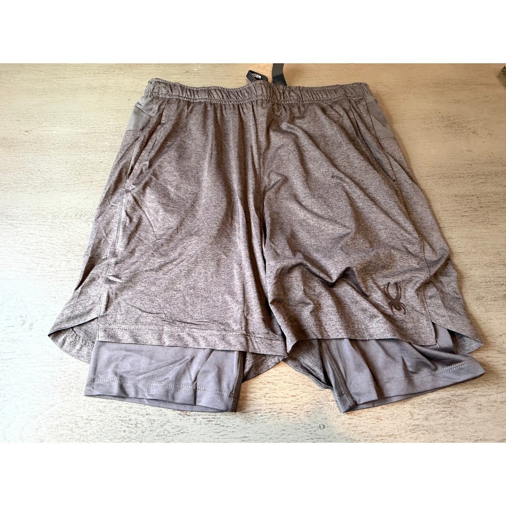 Spyder Active Mens 2-in-1 Training Shorts Gray Heather Compression Liner Small